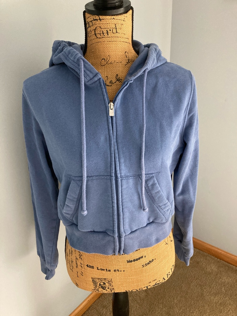 Hollister Crop Blue Zip-Up Hooded Sweatshirt Women Size M